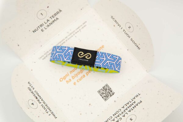 bracciale con frase respira fronte e packaging